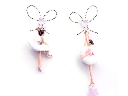 Les Nereides Pink And White Ballerina And A Bow Stud Earrings Online Hot Sale