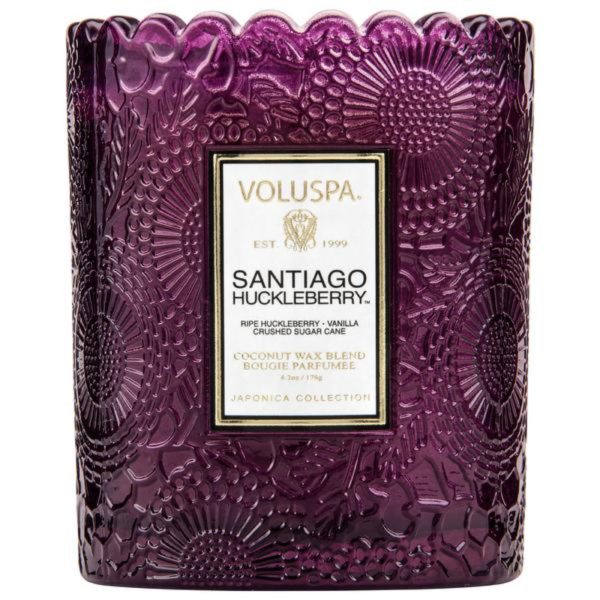 Voluspa Limited Edition Santiago Huckleberry Scalloped Edge Glass Candle on Sale