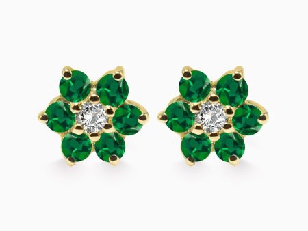 Aretes en oro amarillo de 18K roseta estrella con esmeraldas on Sale