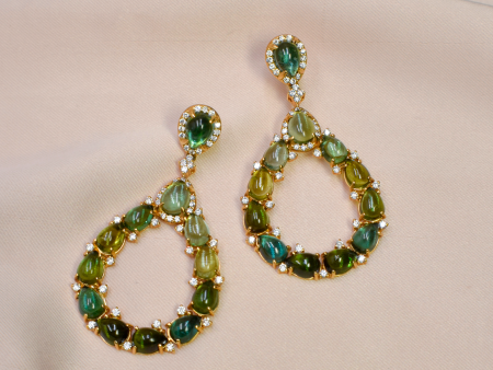 Aretes en oro amarillo de 18K con turmalina verde y brillantes For Cheap