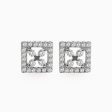 Aretes en oro blanco de 18K cuadrado con flor central con brillantes Online Sale