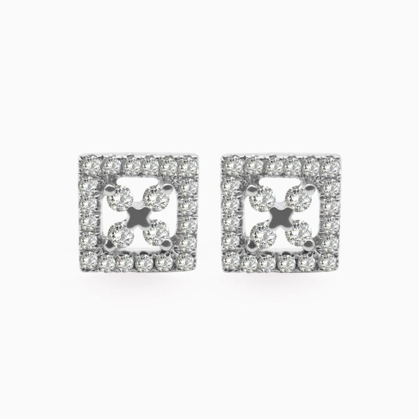 Aretes en oro blanco de 18K cuadrado con flor central con brillantes Online Sale