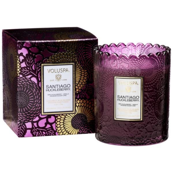 Voluspa Limited Edition Santiago Huckleberry Scalloped Edge Glass Candle on Sale