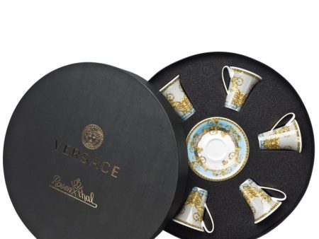 Versace Prestige Gala Blue Cups and Saucers Set of 6 Hot on Sale