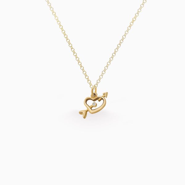 Dije en oro amarillo de 18K corazón flechado con brillante on Sale