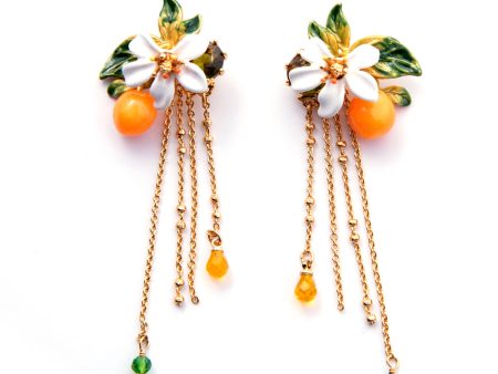 Les Nereides Orange Orange Blossom And Chains Stud Earrings on Sale