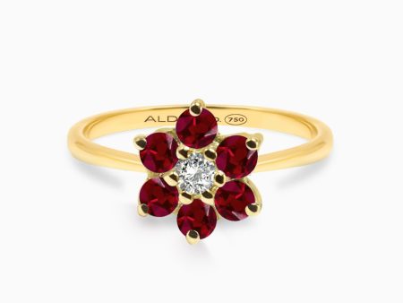 Anillo en oro amarillo de 18K roseta estrella con rubís For Discount