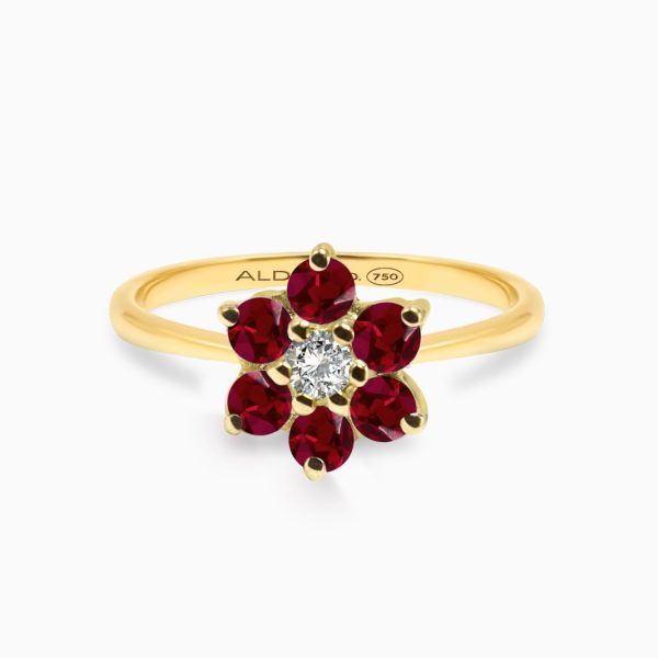 Anillo en oro amarillo de 18K roseta estrella con rubís For Discount