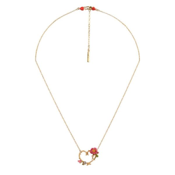 Les Nereides Necklace With Golden Flowers Heart And Pink Roses For Cheap