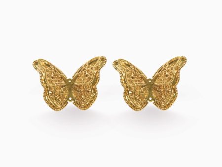 Aretes en oro amarillo de 18K mariposa volando 3 niveles Online Hot Sale