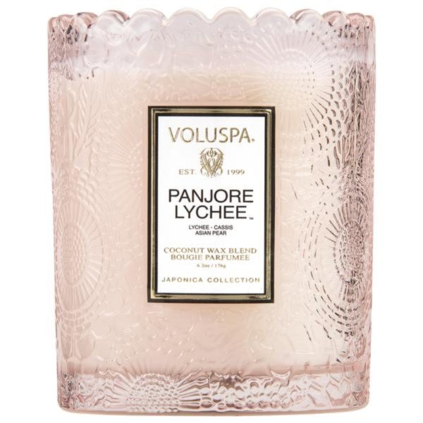 Voluspa Panjoree Lyche Tinted Scalloped Edge Glass Candle Supply