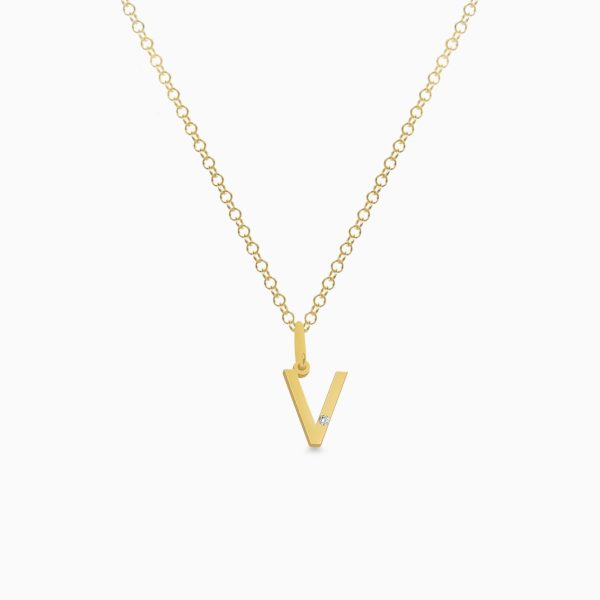 Dije en oro amarillo de 18K letra V moderna con brillante Fashion