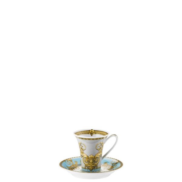 Versace Prestige Gala Blue Cups and Saucers Set of 6 Hot on Sale