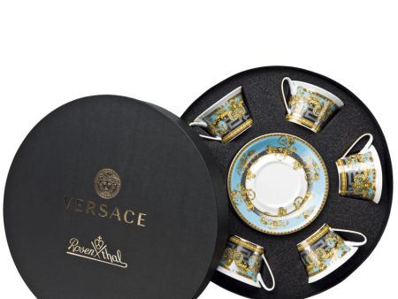 Versace Prestige Gala Blue Cups and Saucers Set of 6 Supply