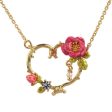 Les Nereides Necklace With Golden Flowers Heart And Pink Roses For Cheap