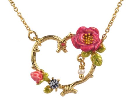 Les Nereides Necklace With Golden Flowers Heart And Pink Roses For Cheap