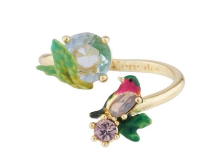 Les Nereides Robin On Its Branch And Carved Crystal Adjustable Ring Fashion