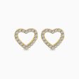 Aretes en oro amarillo de 18K corazón con brillantes Fashion