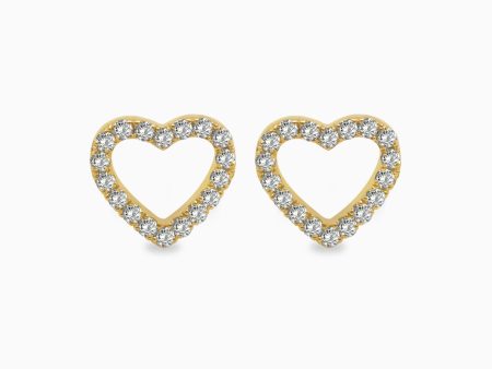 Aretes en oro amarillo de 18K corazón con brillantes Fashion