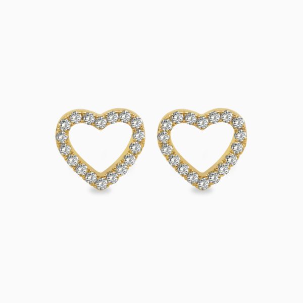 Aretes en oro amarillo de 18K corazón con brillantes Fashion