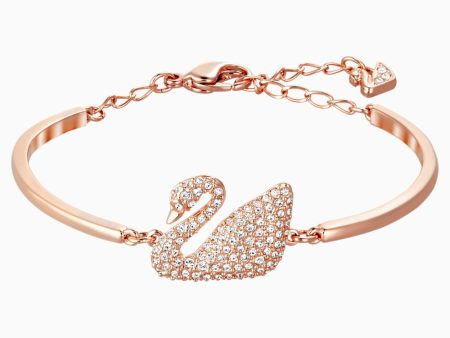 Swarovski Swan Bangle White Rose-Gold Tone Plated Size M Hot on Sale