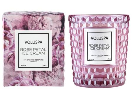 Voluspa Rose Petal Ice Cream Classic Textured Glass Candle Online Hot Sale