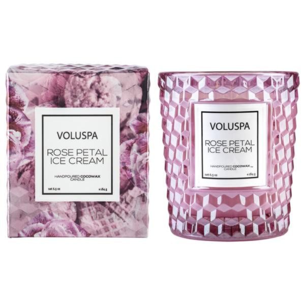 Voluspa Rose Petal Ice Cream Classic Textured Glass Candle Online Hot Sale